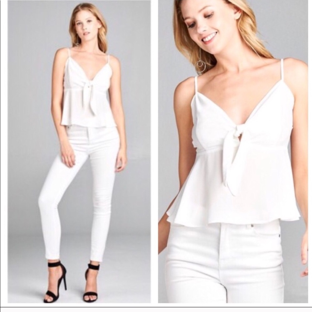 White bow cropped cami only Small left!